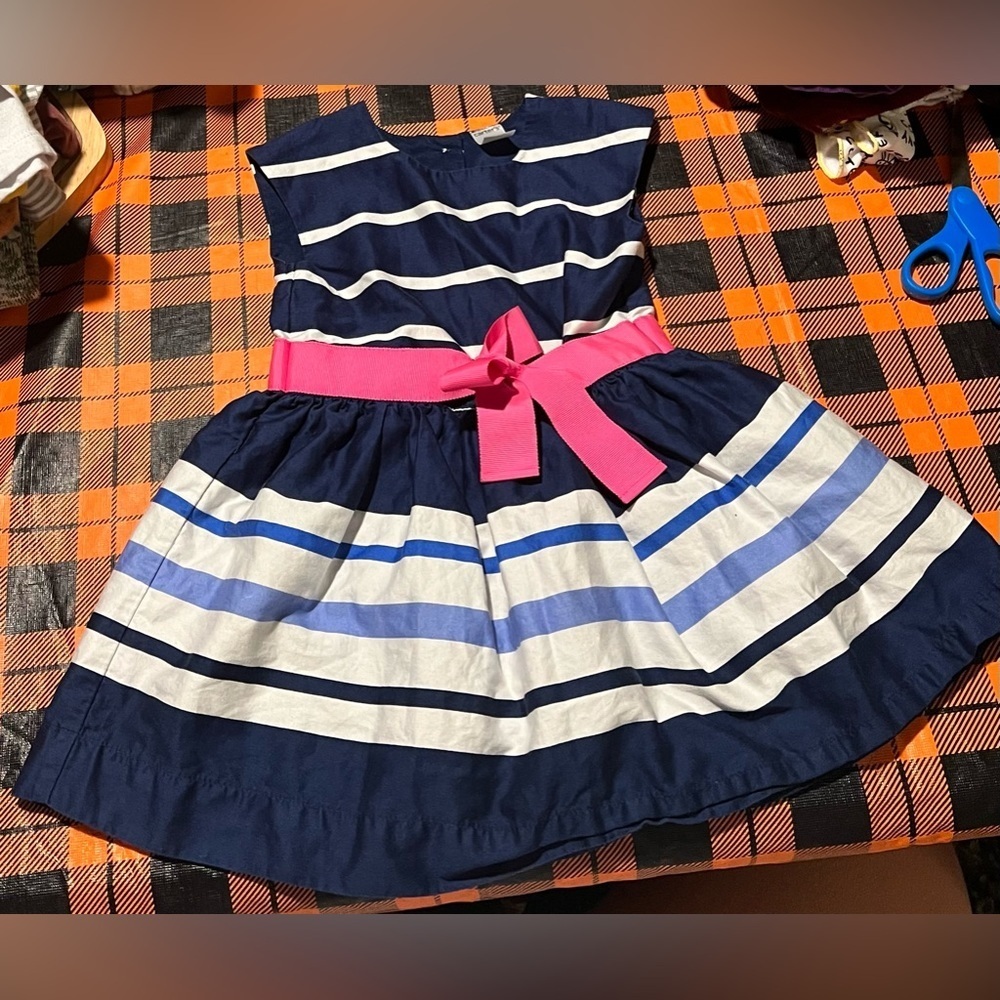 Carter’s Girls Navy & White Striped Dress with Pink Sash Size 2T EUC! 🩵🩷💙 - Picture 2 of 9